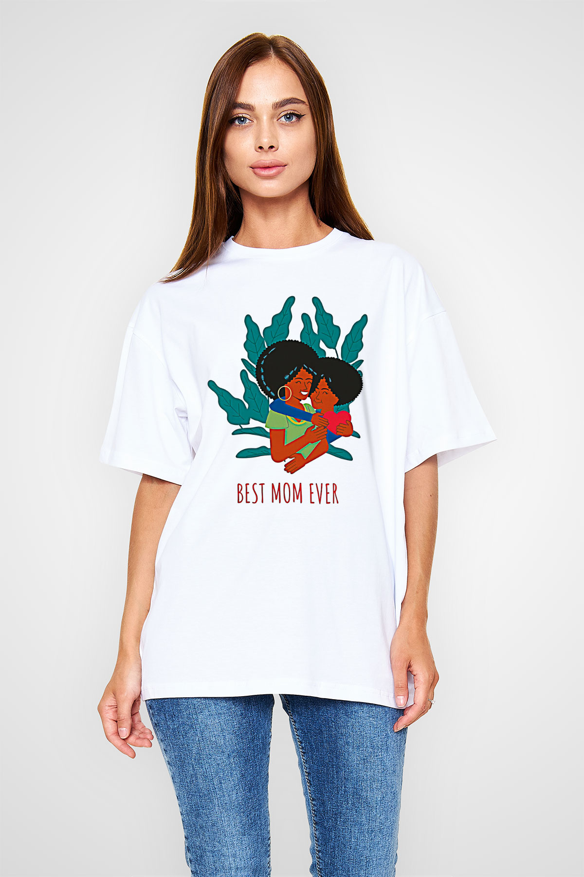 Anneler Günü Baskılı Beyaz Unisex Oversize Tişört - Tshirt