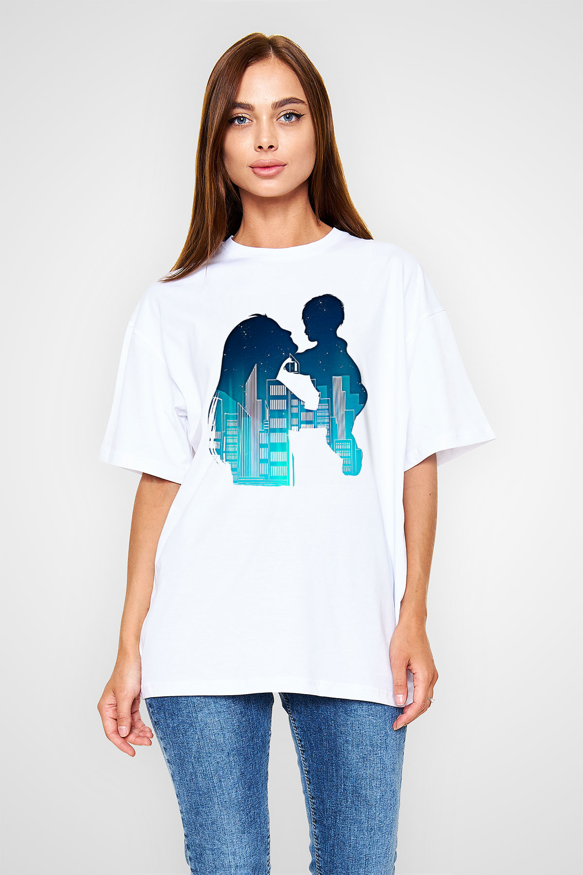 Anneler Günü Baskılı Beyaz Unisex Oversize Tişört - Tshirt