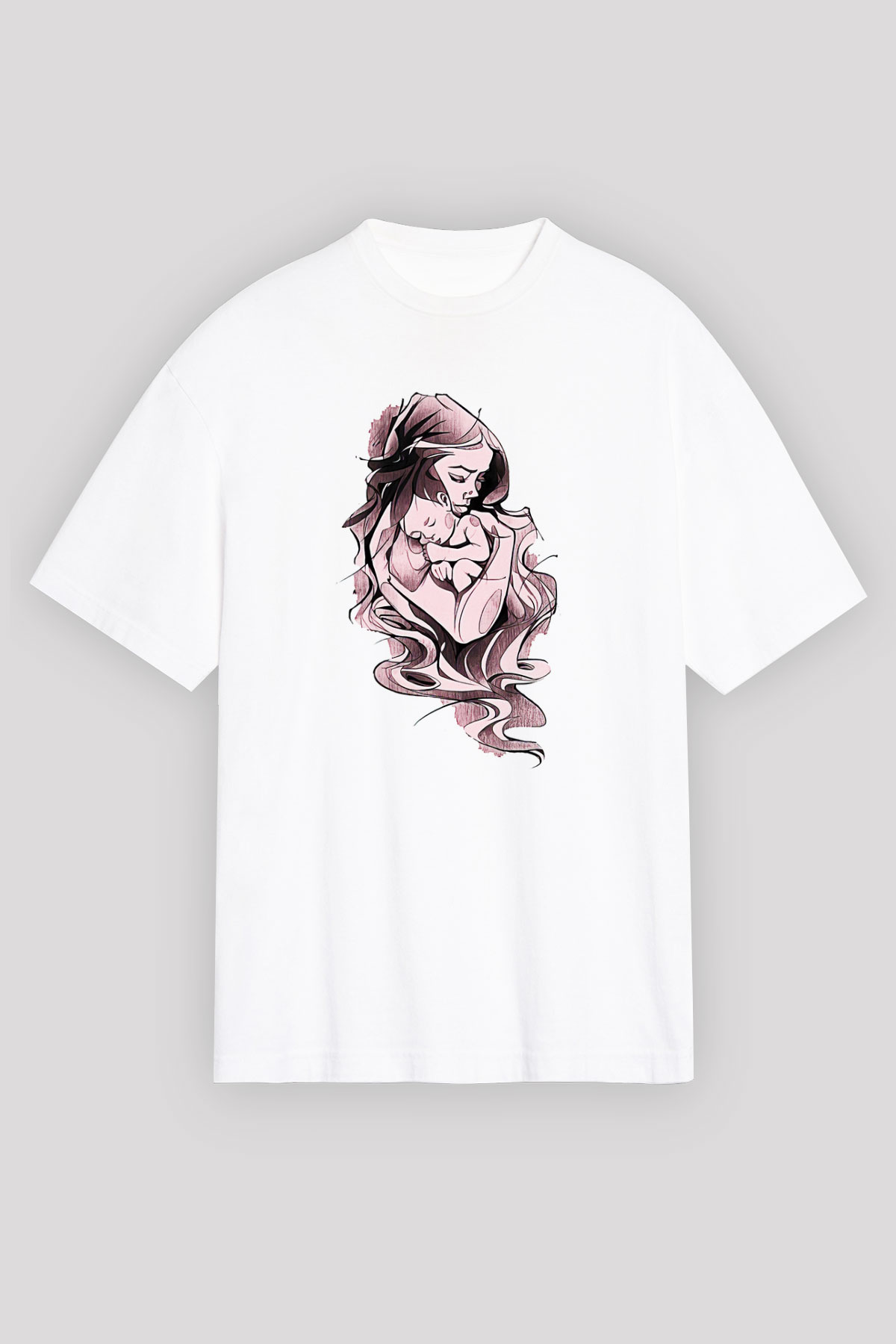 Anneler Günü Baskılı Beyaz Unisex Oversize Tişört - Tshirt