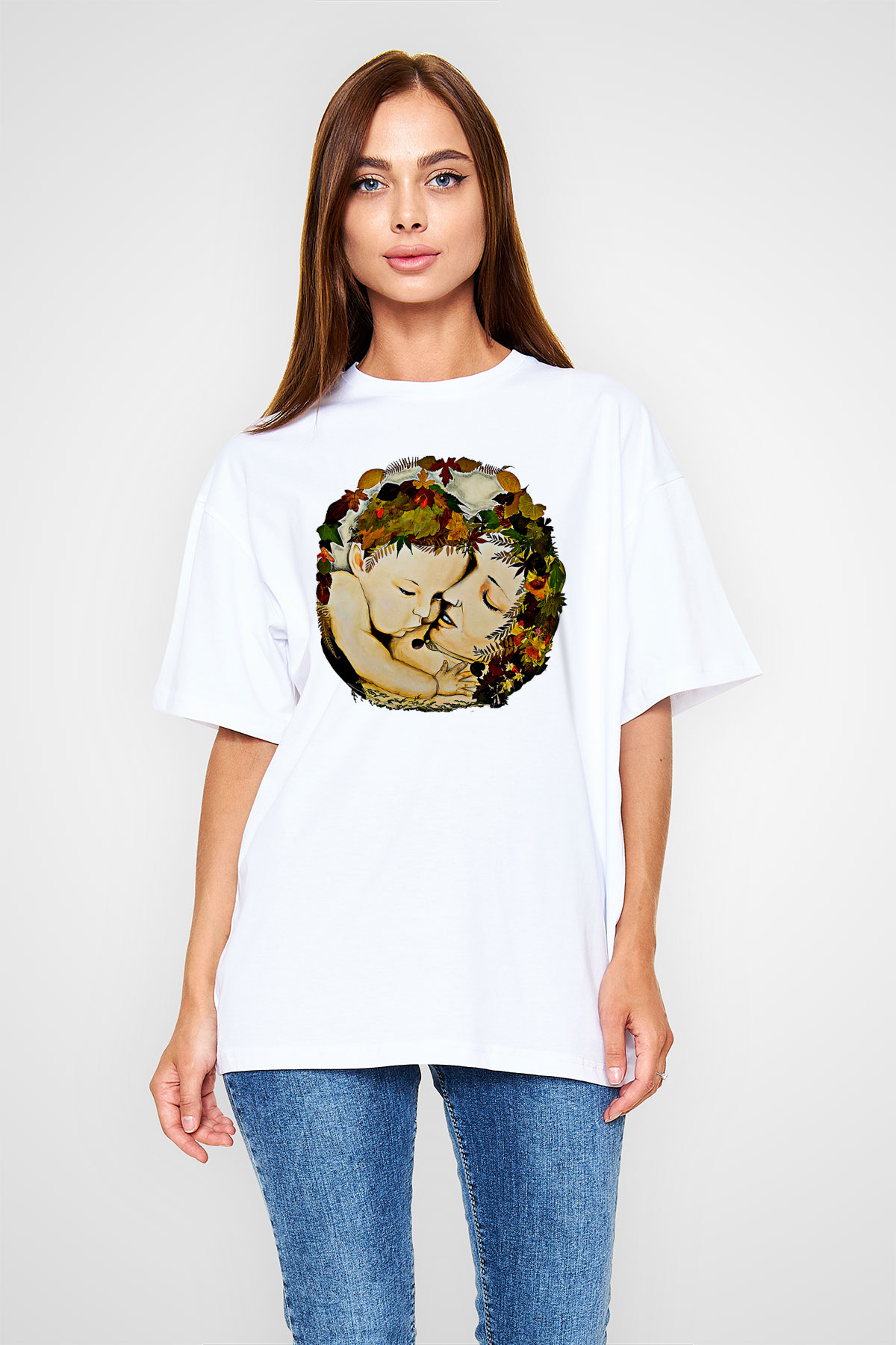 Anneler Günü Baskılı Beyaz Unisex Oversize Tişört - Tshirt