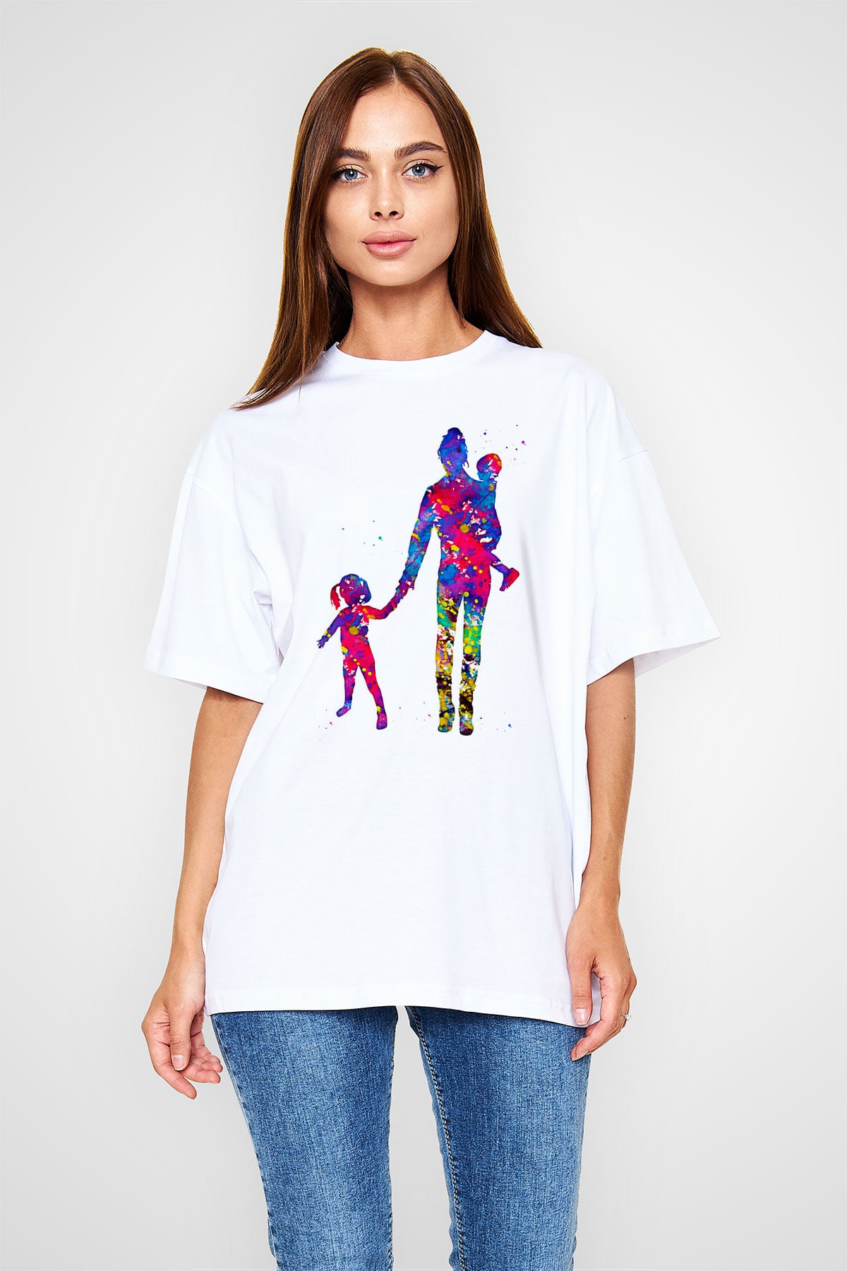 Anneler Günü Baskılı Beyaz Unisex Oversize Tişört - Tshirt