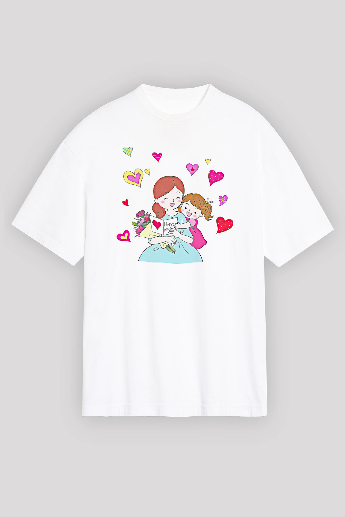 Anneler Günü Baskılı Beyaz Unisex Oversize Tişört - Tshirt