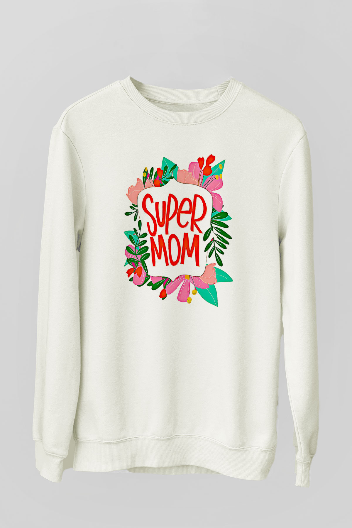 Anneler Günü Baskılı Beyaz Unisex Sweatshirt