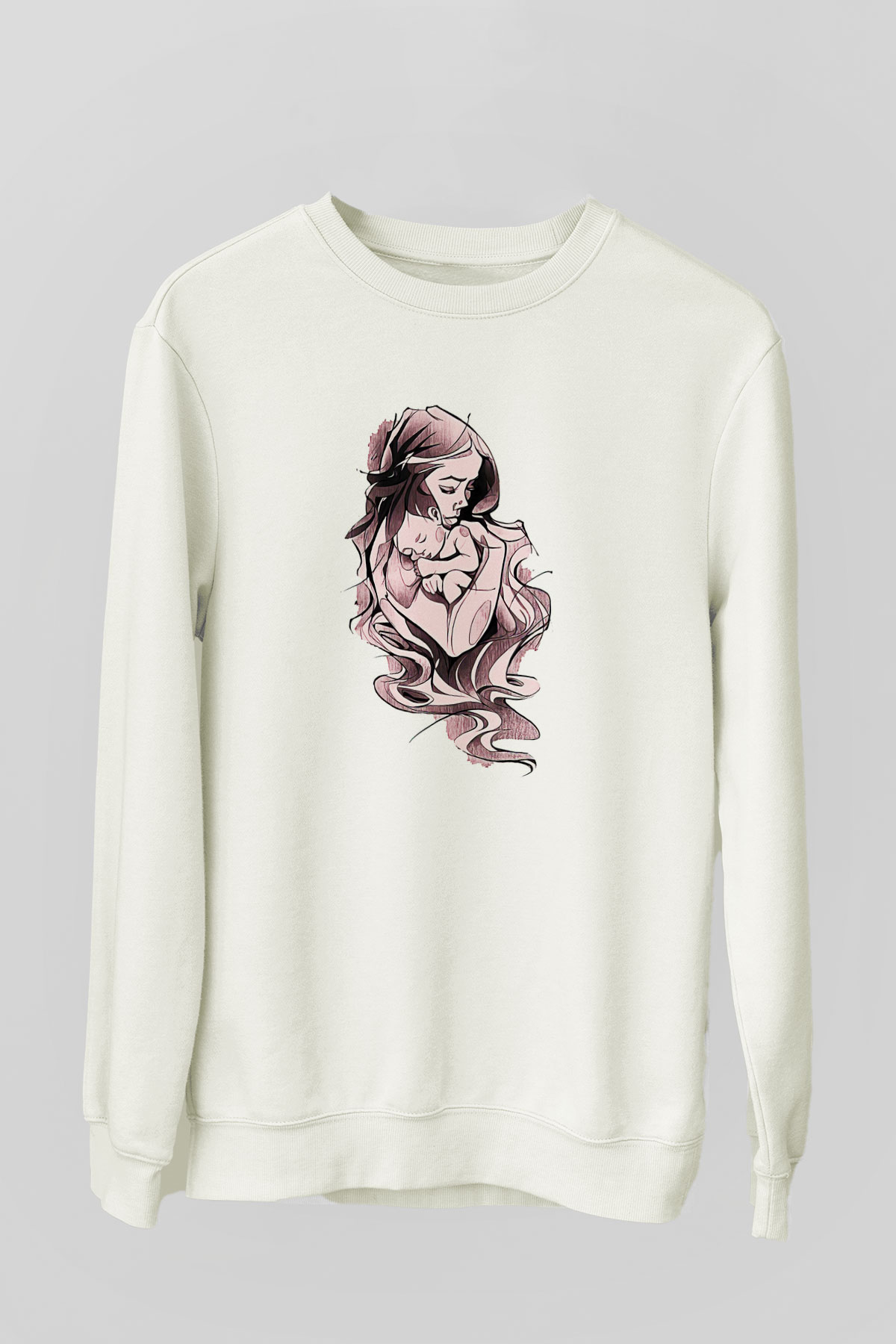 Anneler Günü Baskılı Beyaz Unisex Sweatshirt
