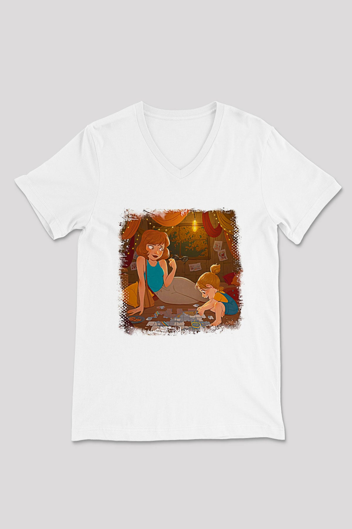 Anneler Günü Baskılı Beyaz Unisex V Yaka Tişört - Tshirt