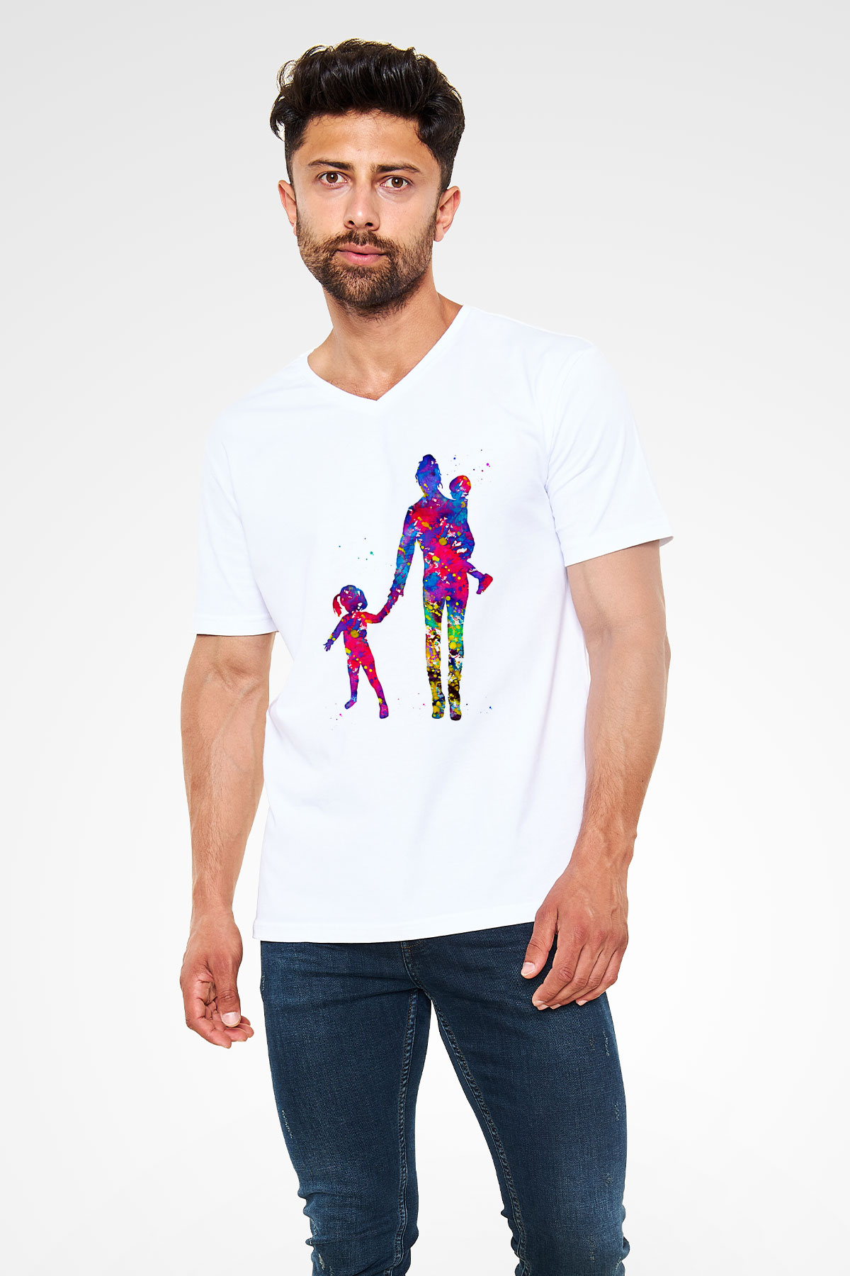 Anneler Günü Baskılı Beyaz Unisex V Yaka Tişört - Tshirt