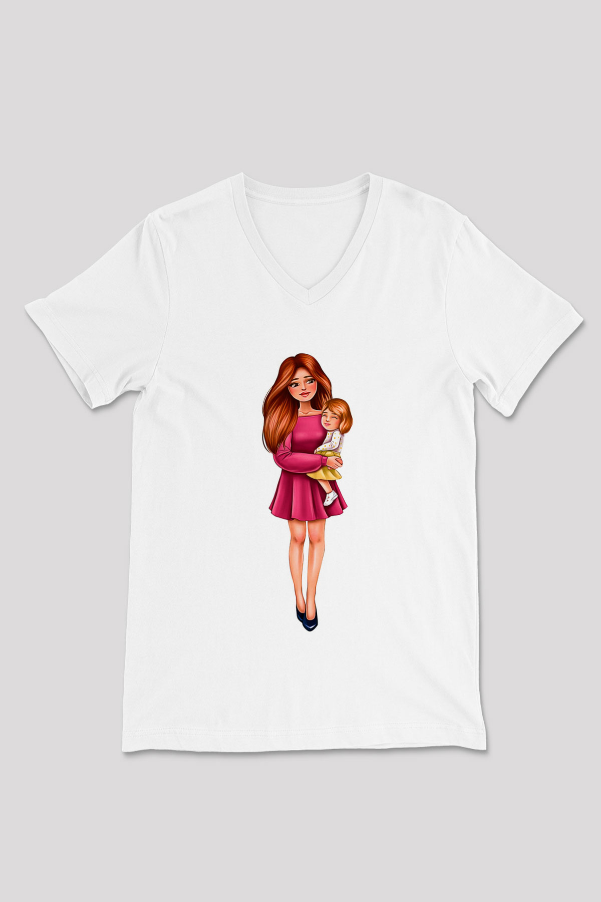 Anneler Günü Baskılı Beyaz Unisex V Yaka Tişört - Tshirt