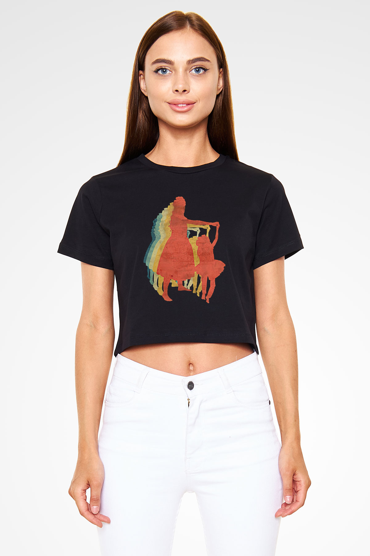 Anneler Günü Baskılı Siyah Crop Top Kadın Tişört - Tshirt