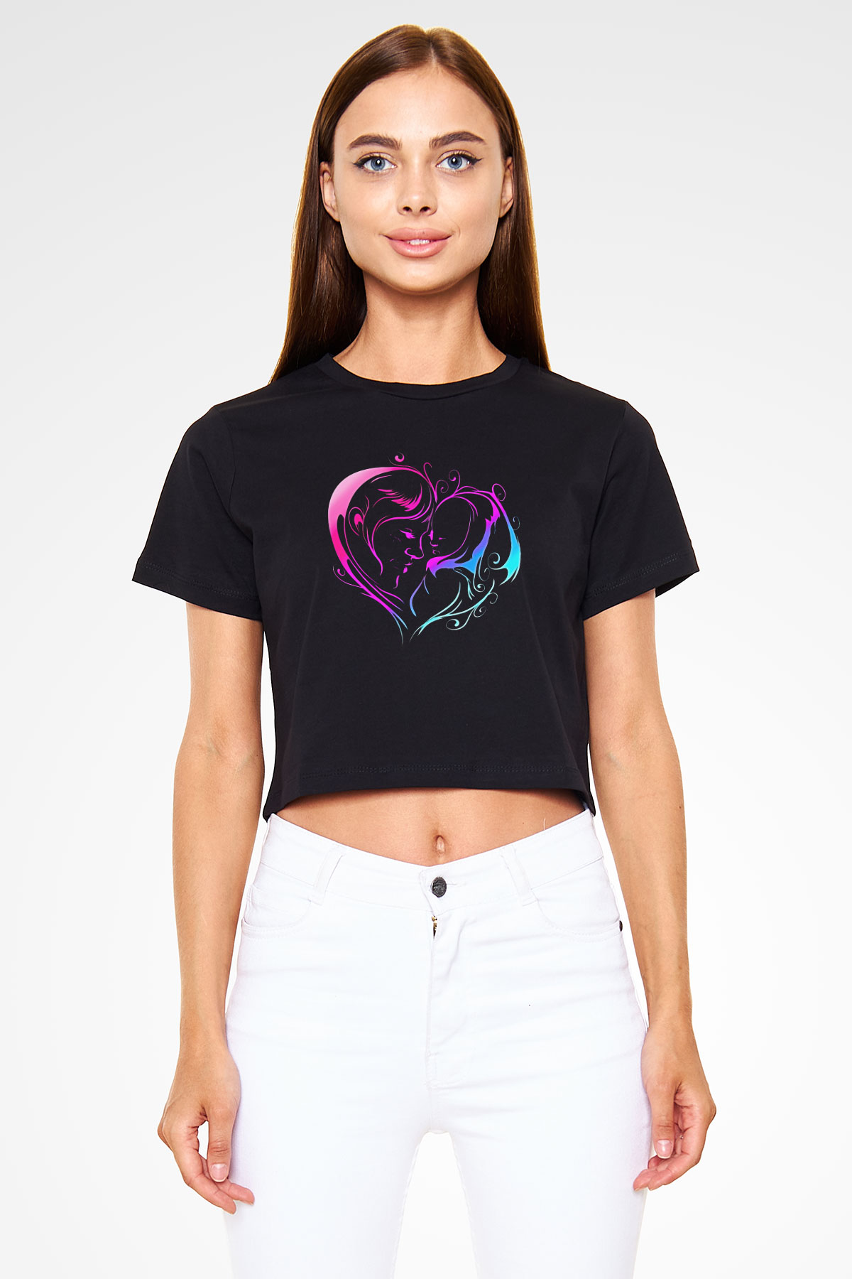 Anneler Günü Baskılı Siyah Crop Top Kadın Tişört - Tshirt