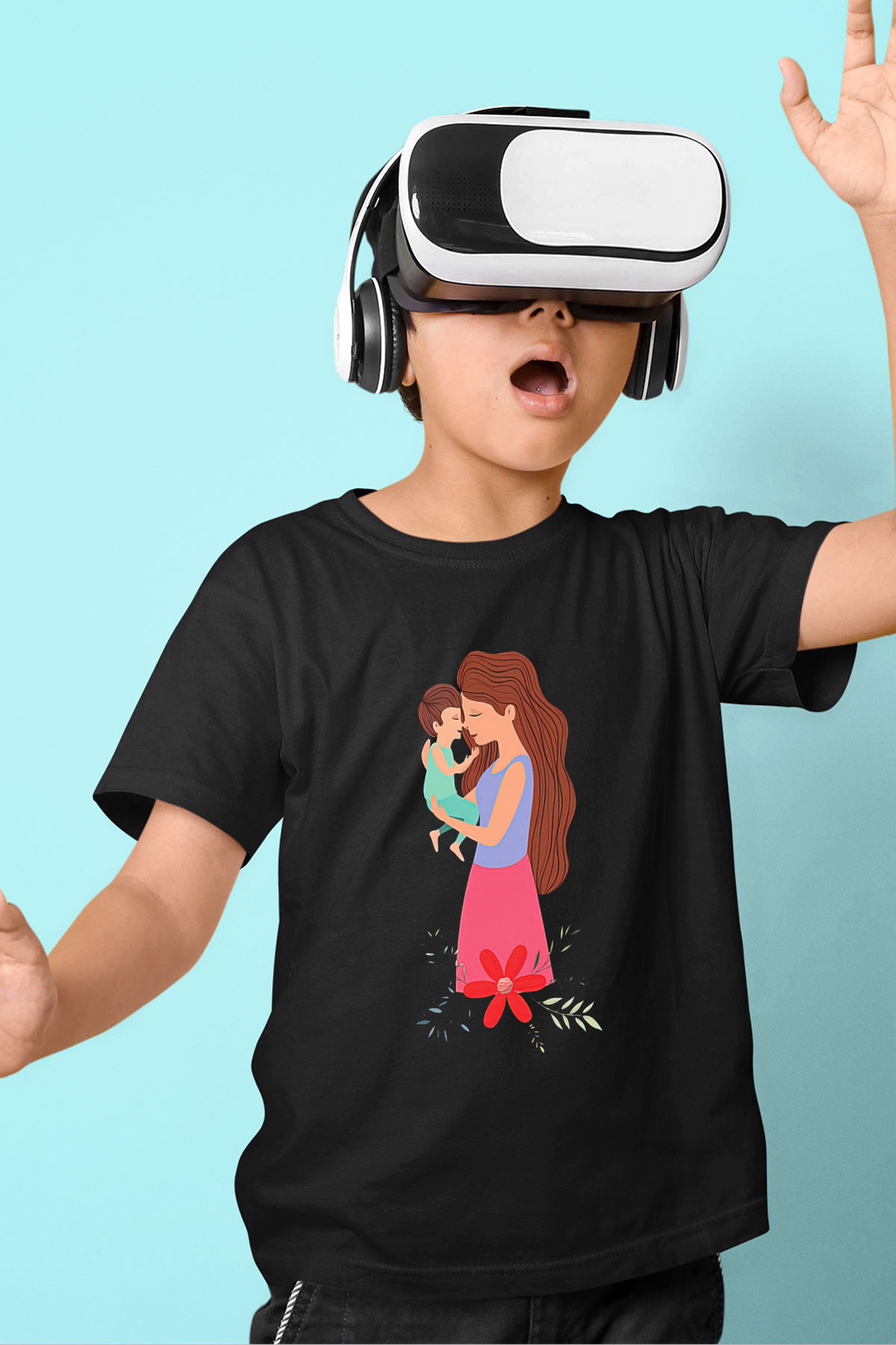 Anneler Günü Baskılı Unisex Siyah Çocuk Tişört - Tshirt
