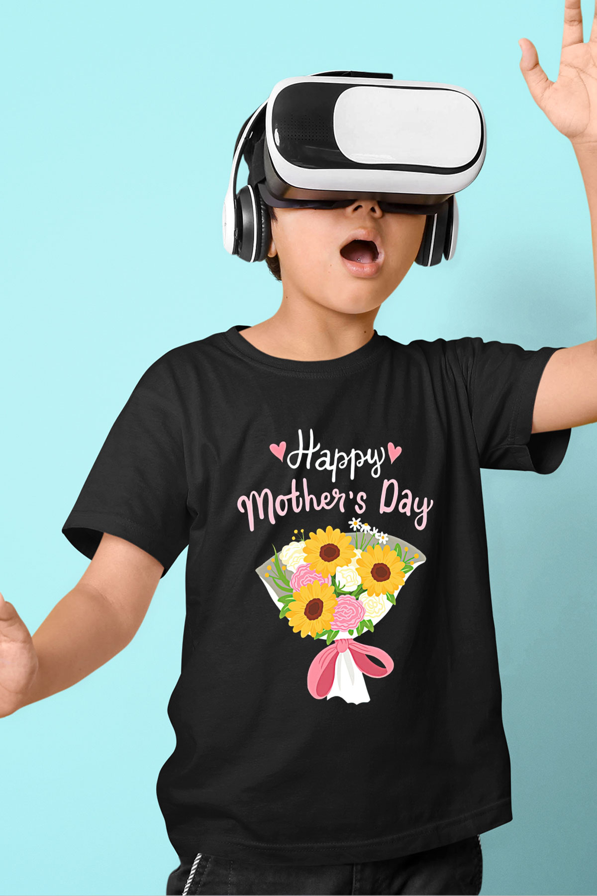Anneler Günü Baskılı Unisex Siyah Çocuk Tişört - Tshirt
