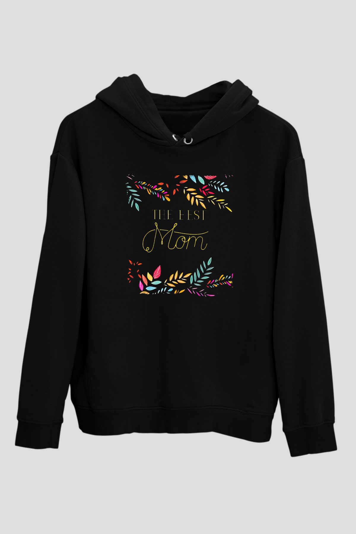 Anneler Günü Baskılı Unisex Siyah Hoodie