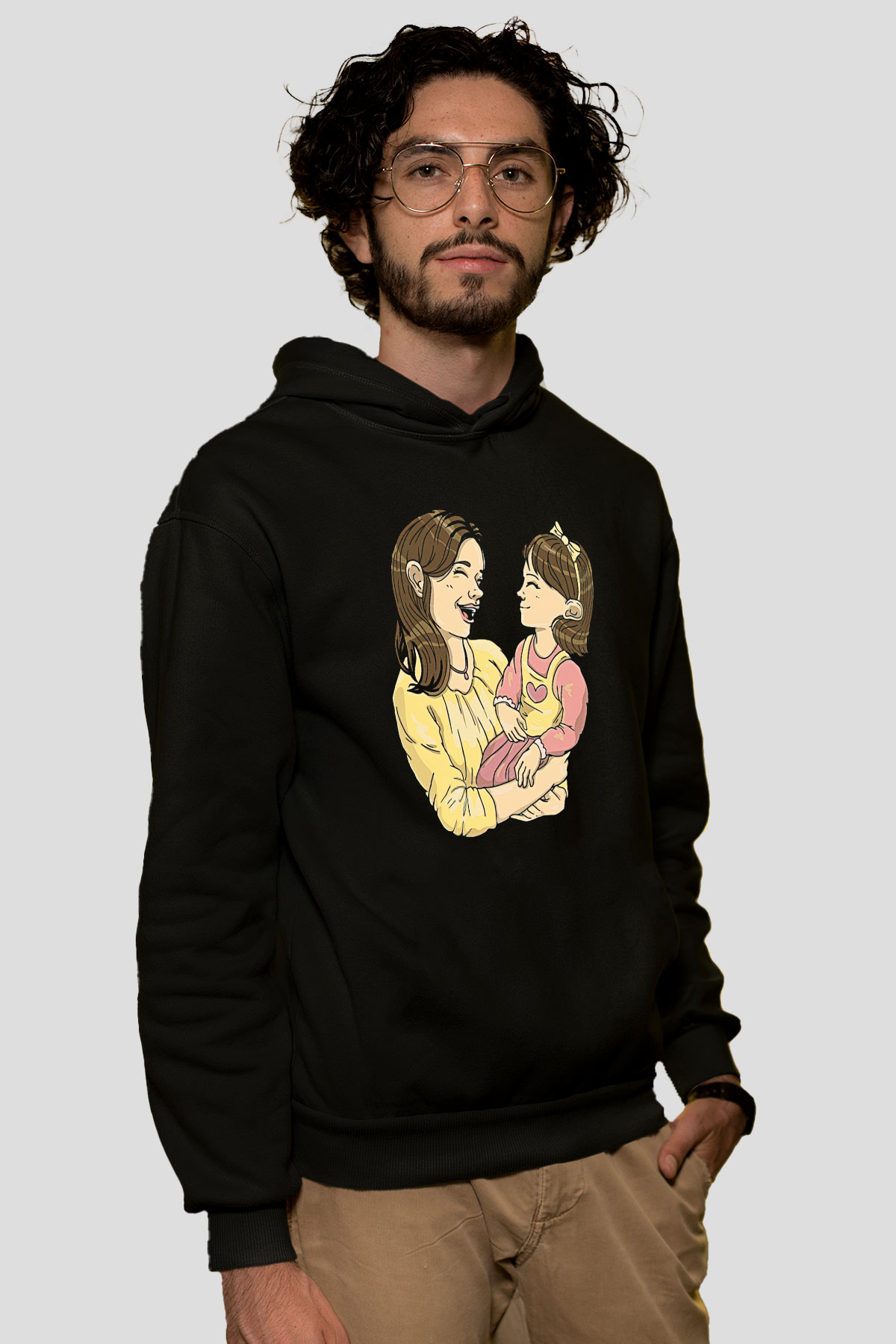 Anneler Günü Baskılı Unisex Siyah Hoodie