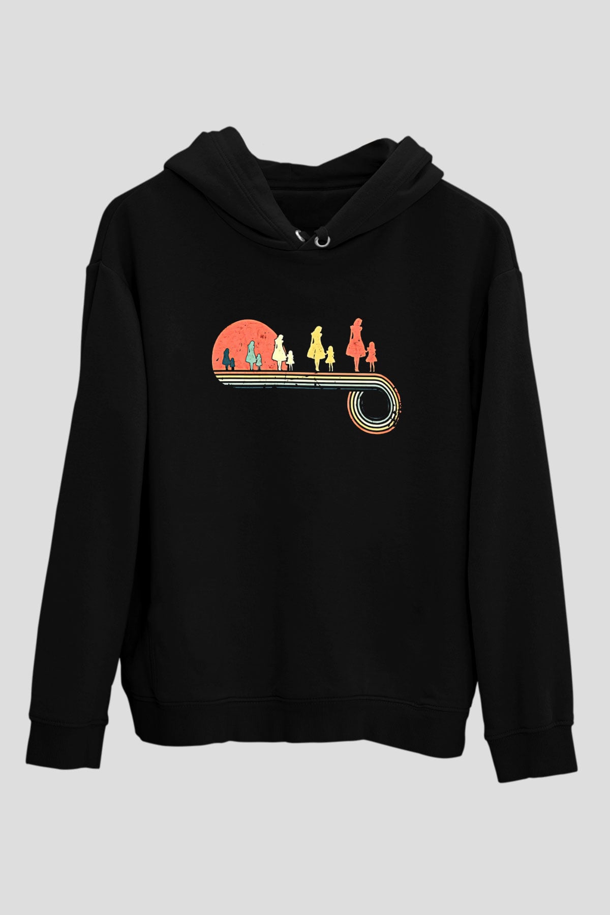 Anneler Günü Baskılı Unisex Siyah Hoodie