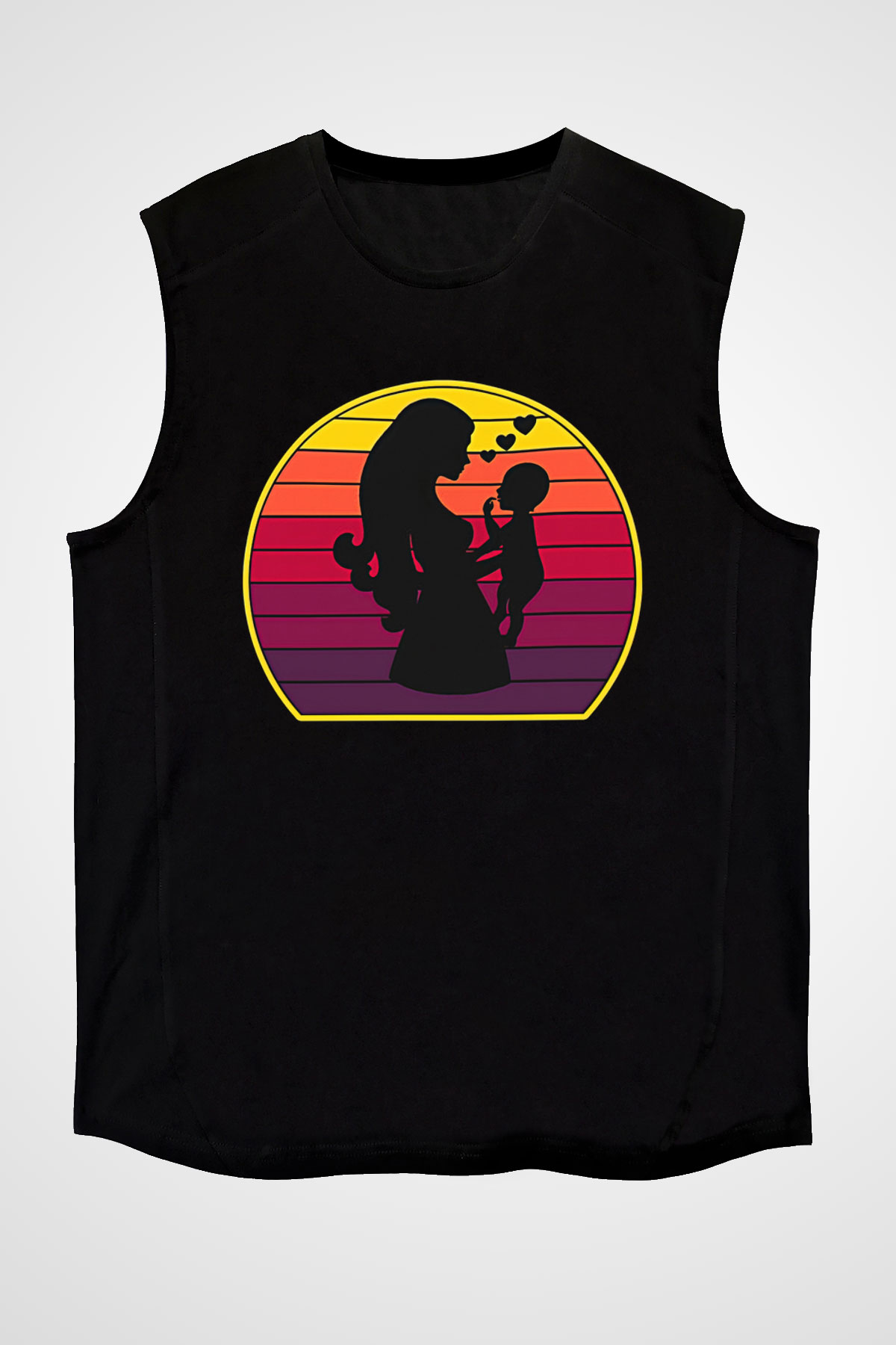 Anneler Günü Baskılı Unisex Siyah Kolsuz Tişört - Tshirt