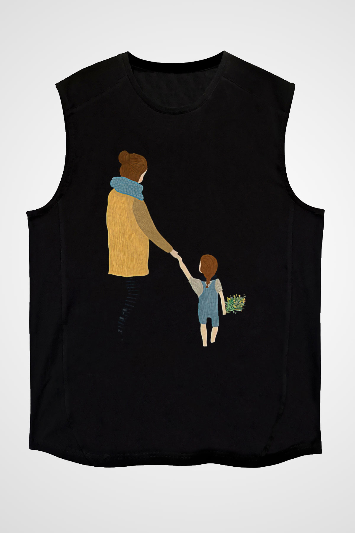Anneler Günü Baskılı Unisex Siyah Kolsuz Tişört - Tshirt