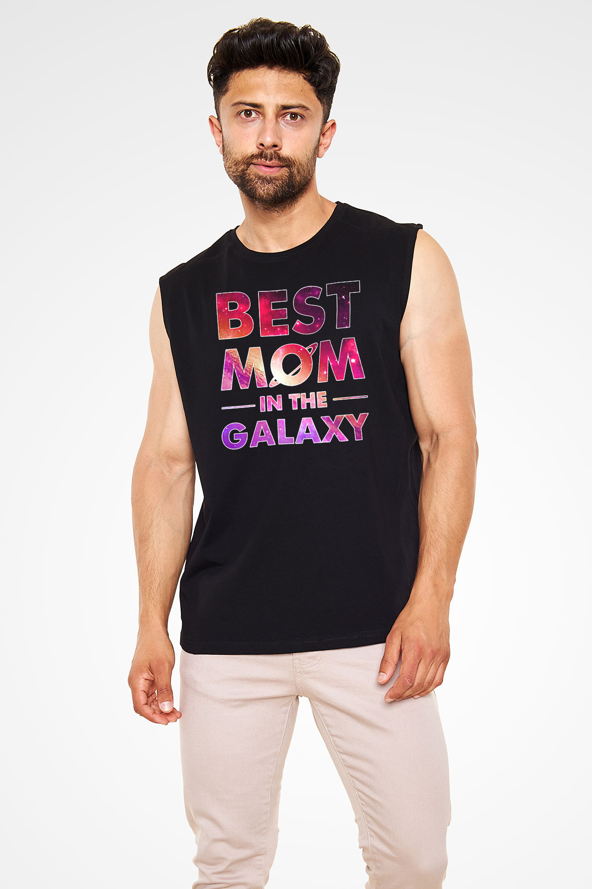 Anneler Günü Baskılı Unisex Siyah Kolsuz Tişört - Tshirt
