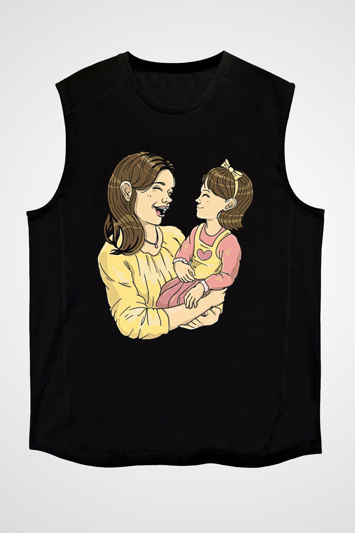 Anneler Günü Baskılı Unisex Siyah Kolsuz Tişört - Tshirt