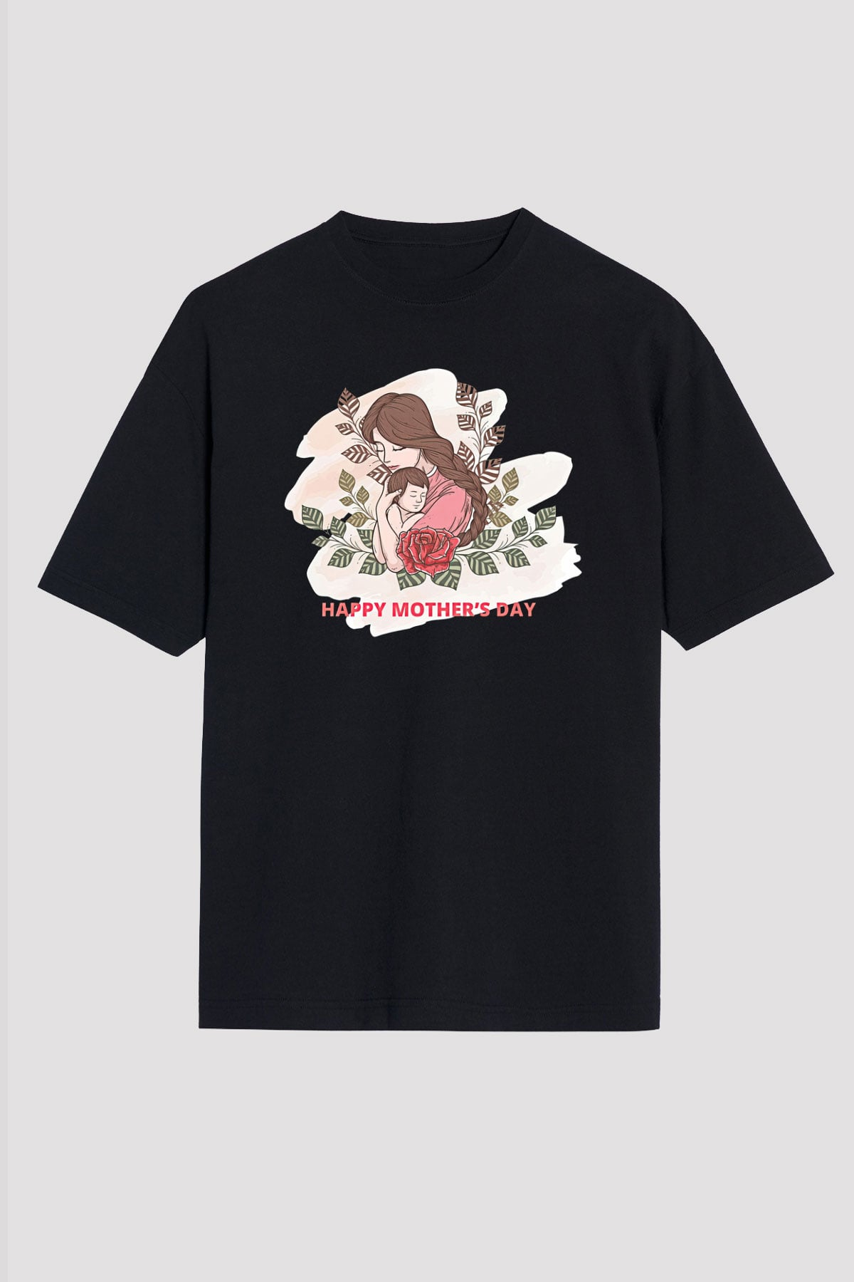 Anneler Günü Baskılı Unisex Siyah Oversize Tişört - Tshirt