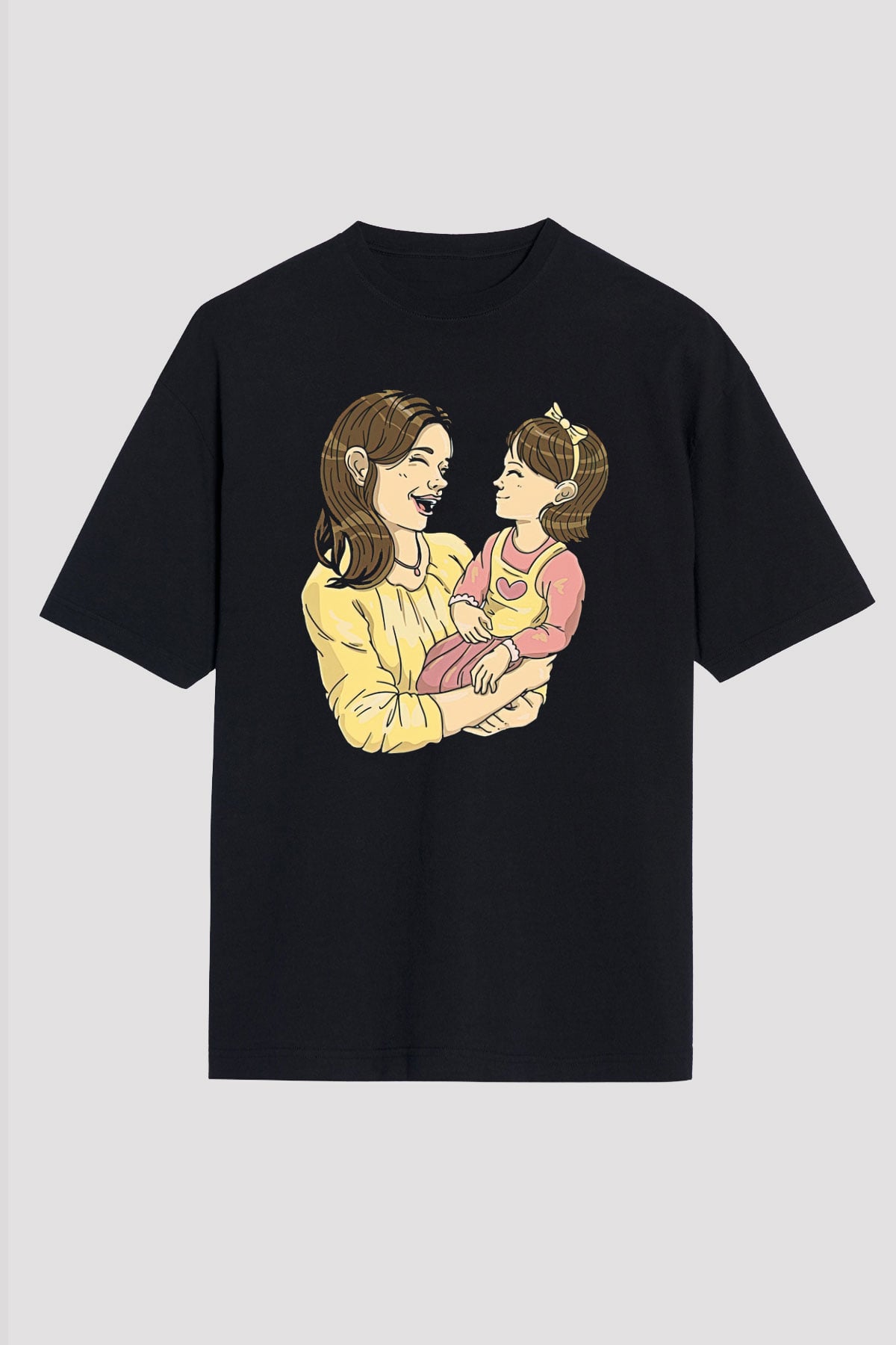 Anneler Günü Baskılı Unisex Siyah Oversize Tişört - Tshirt