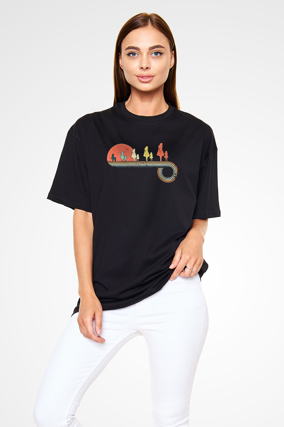 Anneler Günü Baskılı Unisex Siyah Oversize Tişört - Tshirt
