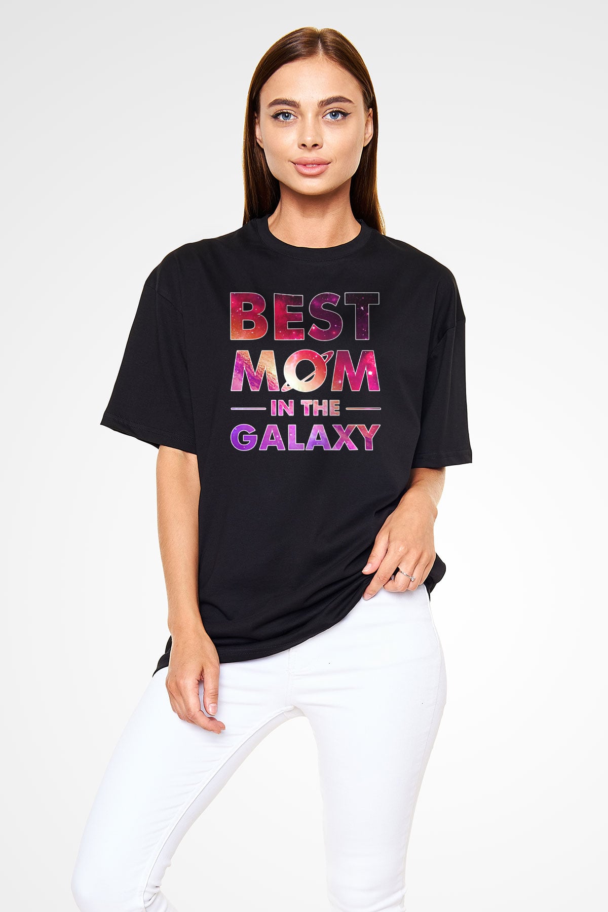 Anneler Günü Baskılı Unisex Siyah Oversize Tişört - Tshirt