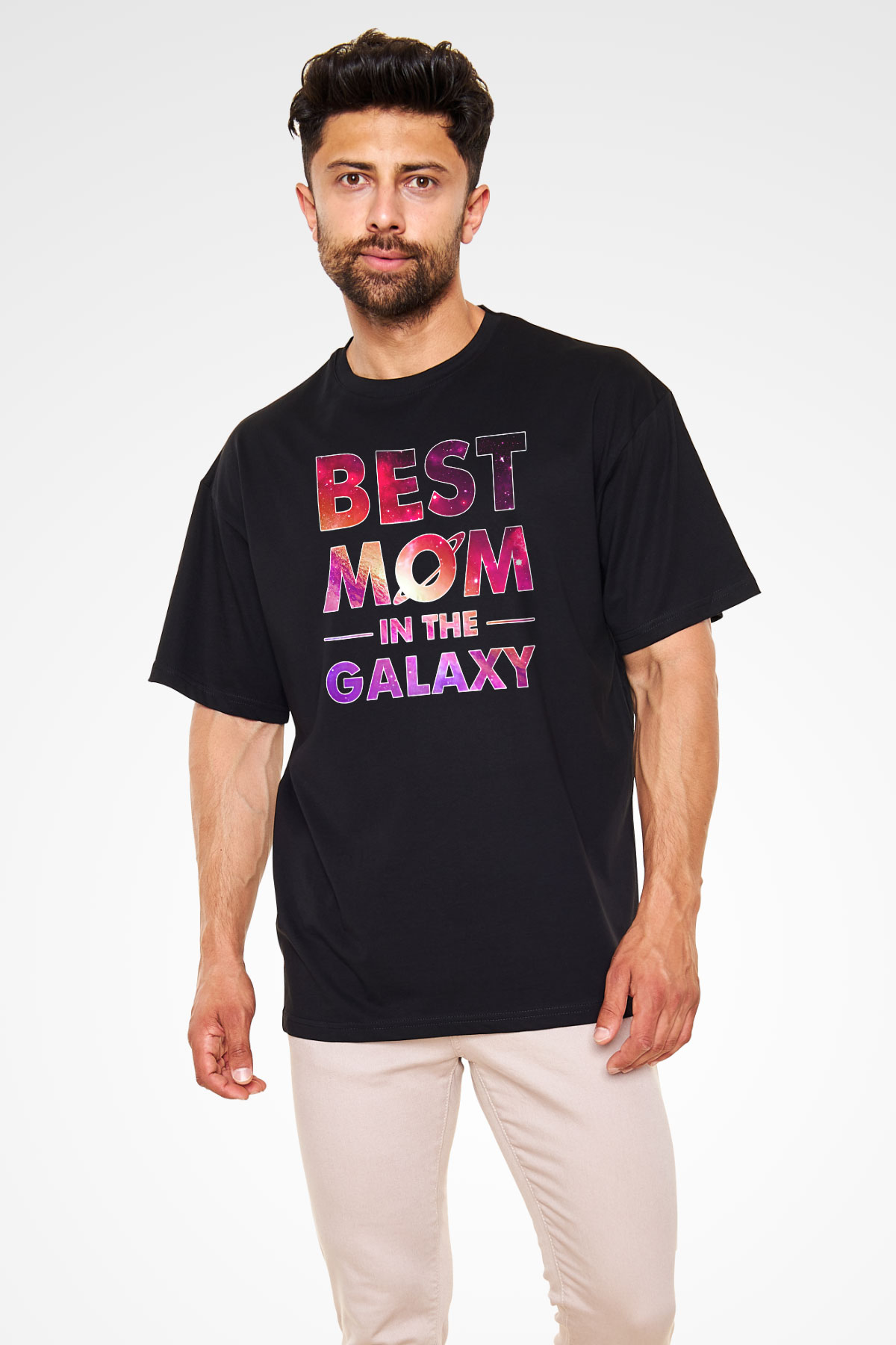 Anneler Günü Baskılı Unisex Siyah Oversize Tişört - Tshirt