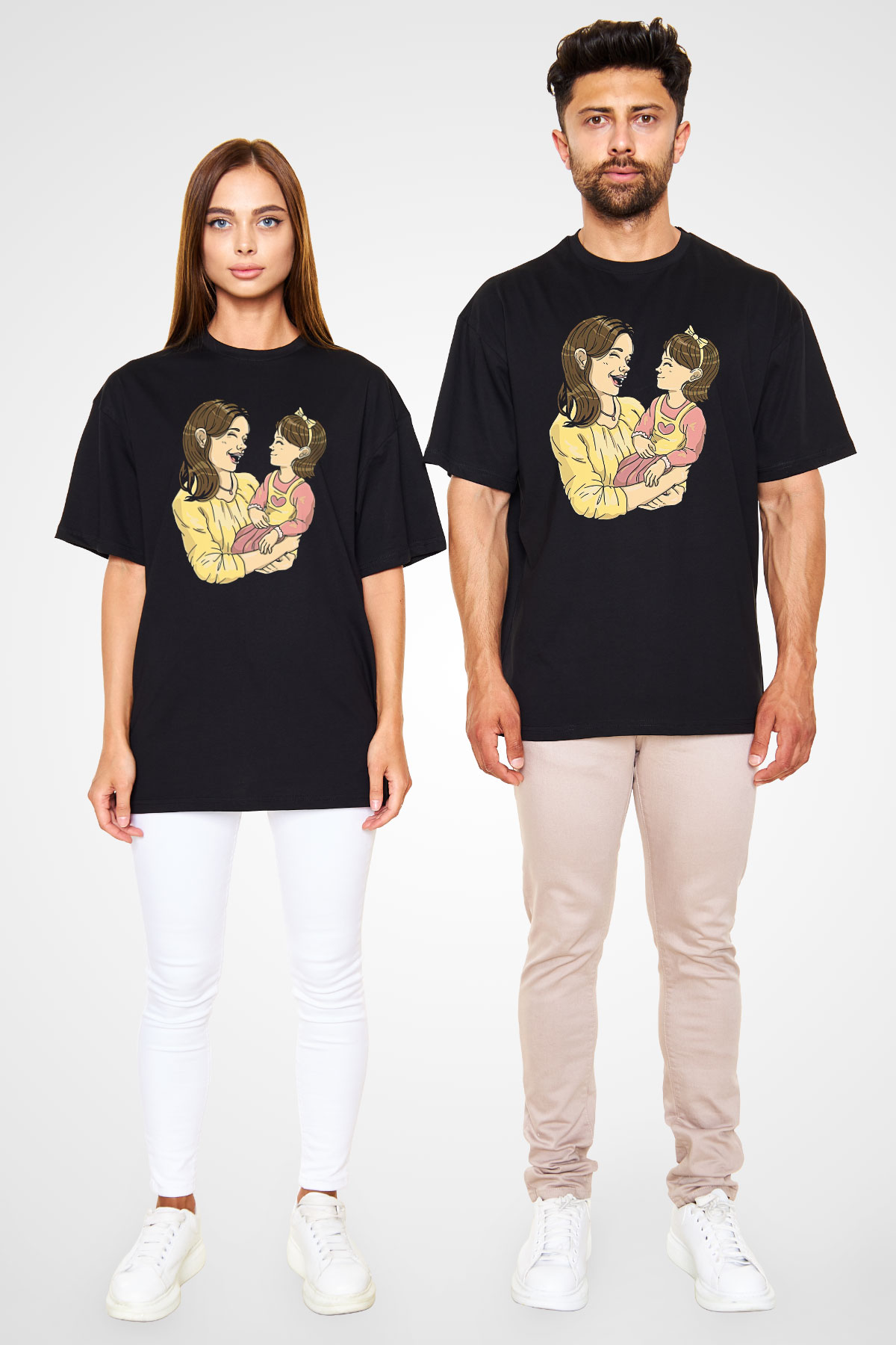 Anneler Günü Baskılı Unisex Siyah Oversize Tişört - Tshirt