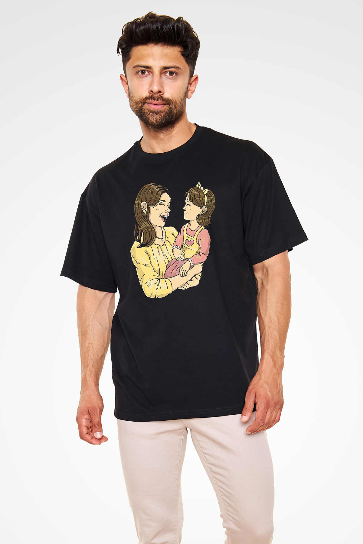 Anneler Günü Baskılı Unisex Siyah Oversize Tişört - Tshirt