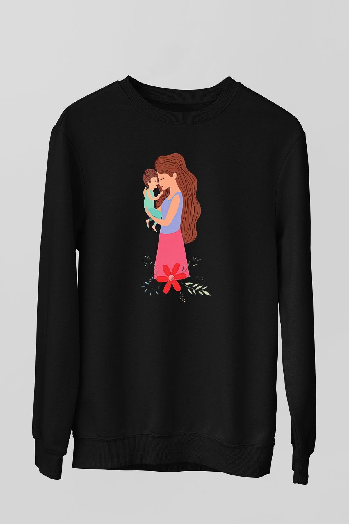 Anneler Günü Baskılı Unisex Siyah Sweatshirt