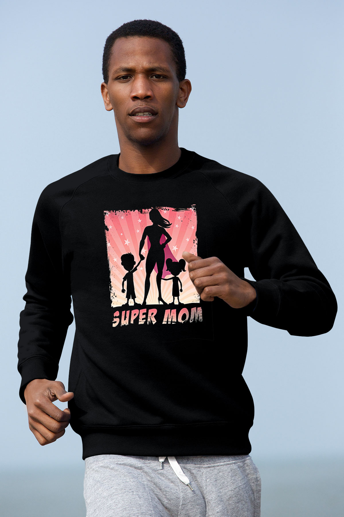 Anneler Günü Baskılı Unisex Siyah Sweatshirt