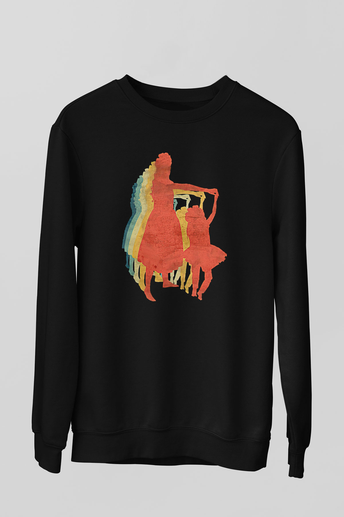 Anneler Günü Baskılı Unisex Siyah Sweatshirt