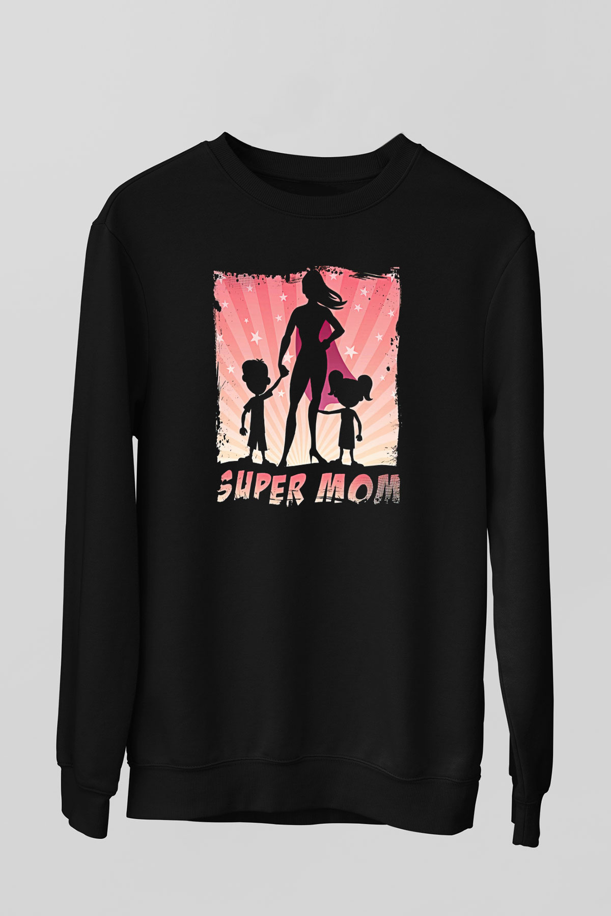 Anneler Günü Baskılı Unisex Siyah Sweatshirt