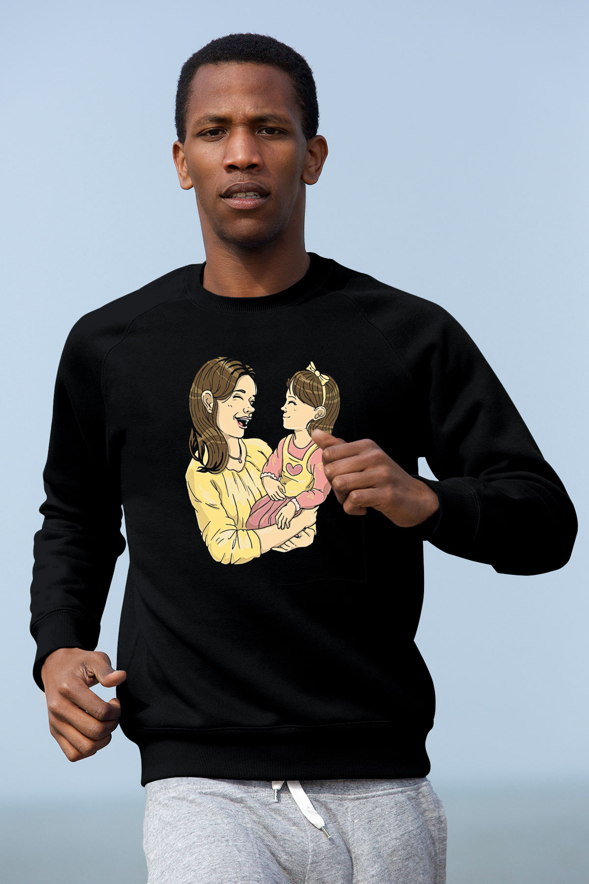 Anneler Günü Baskılı Unisex Siyah Sweatshirt