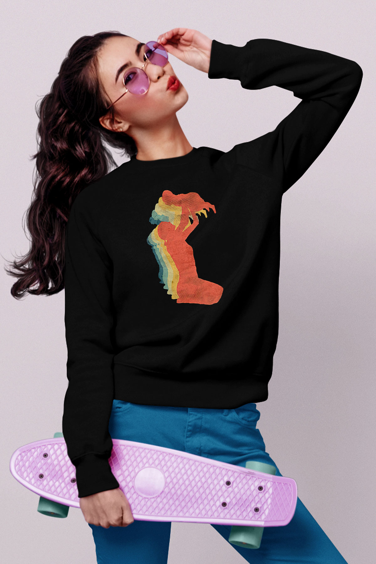 Anneler Günü Baskılı Unisex Siyah Sweatshirt