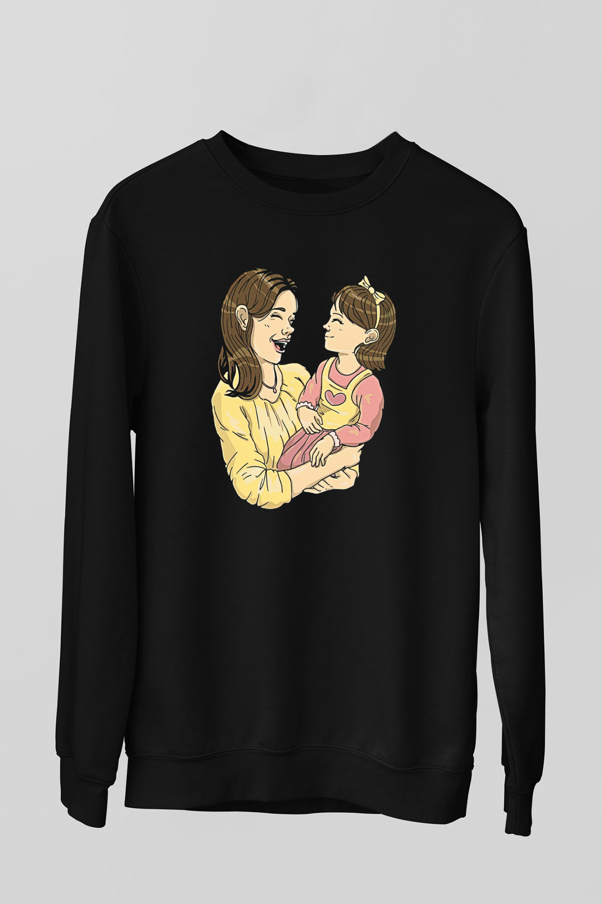 Anneler Günü Baskılı Unisex Siyah Sweatshirt