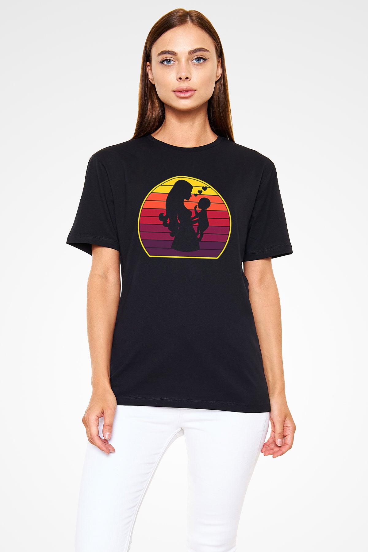 Anneler Günü Baskılı Unisex Siyah Tişört - Tshirt