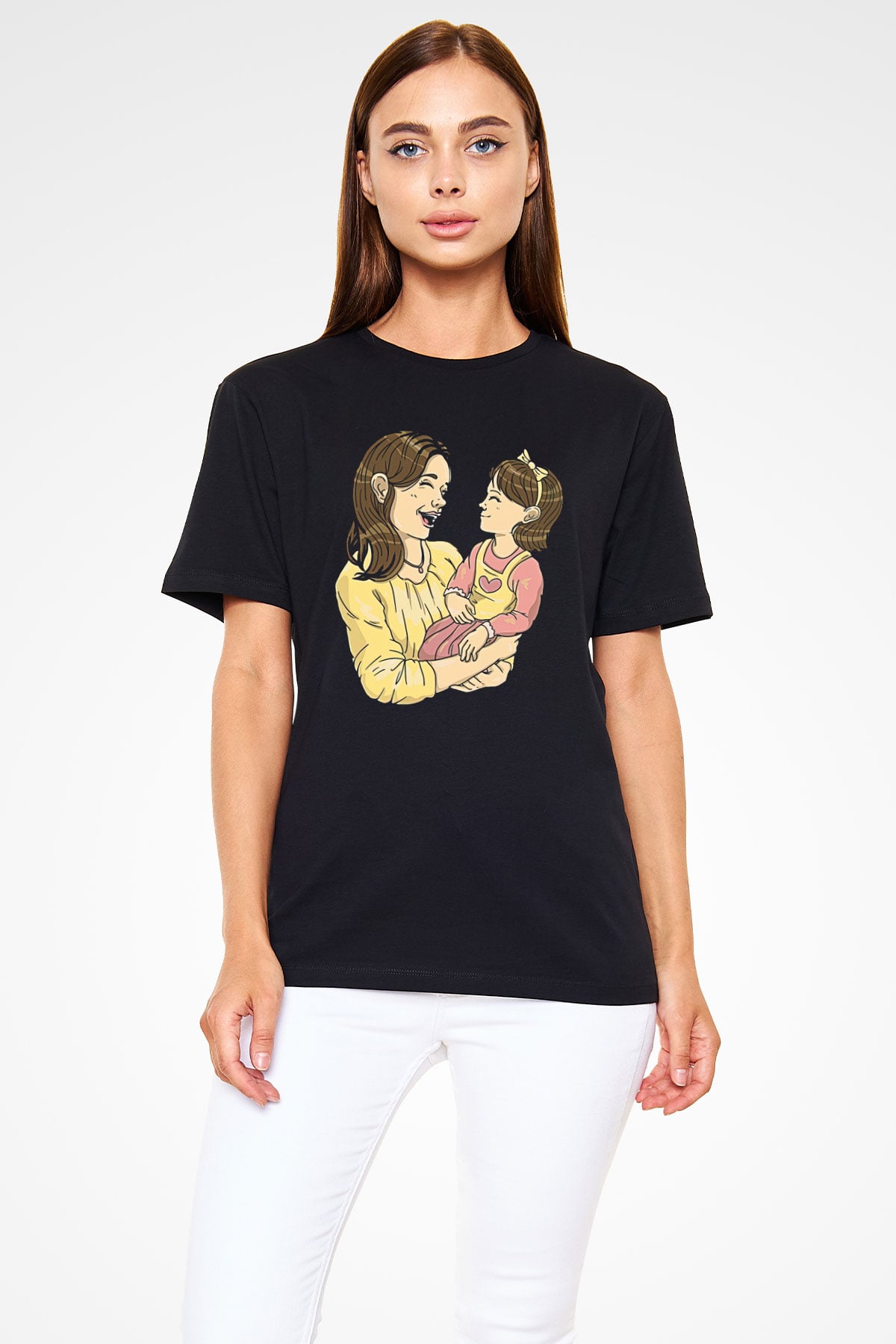 Anneler Günü Baskılı Unisex Siyah Tişört - Tshirt