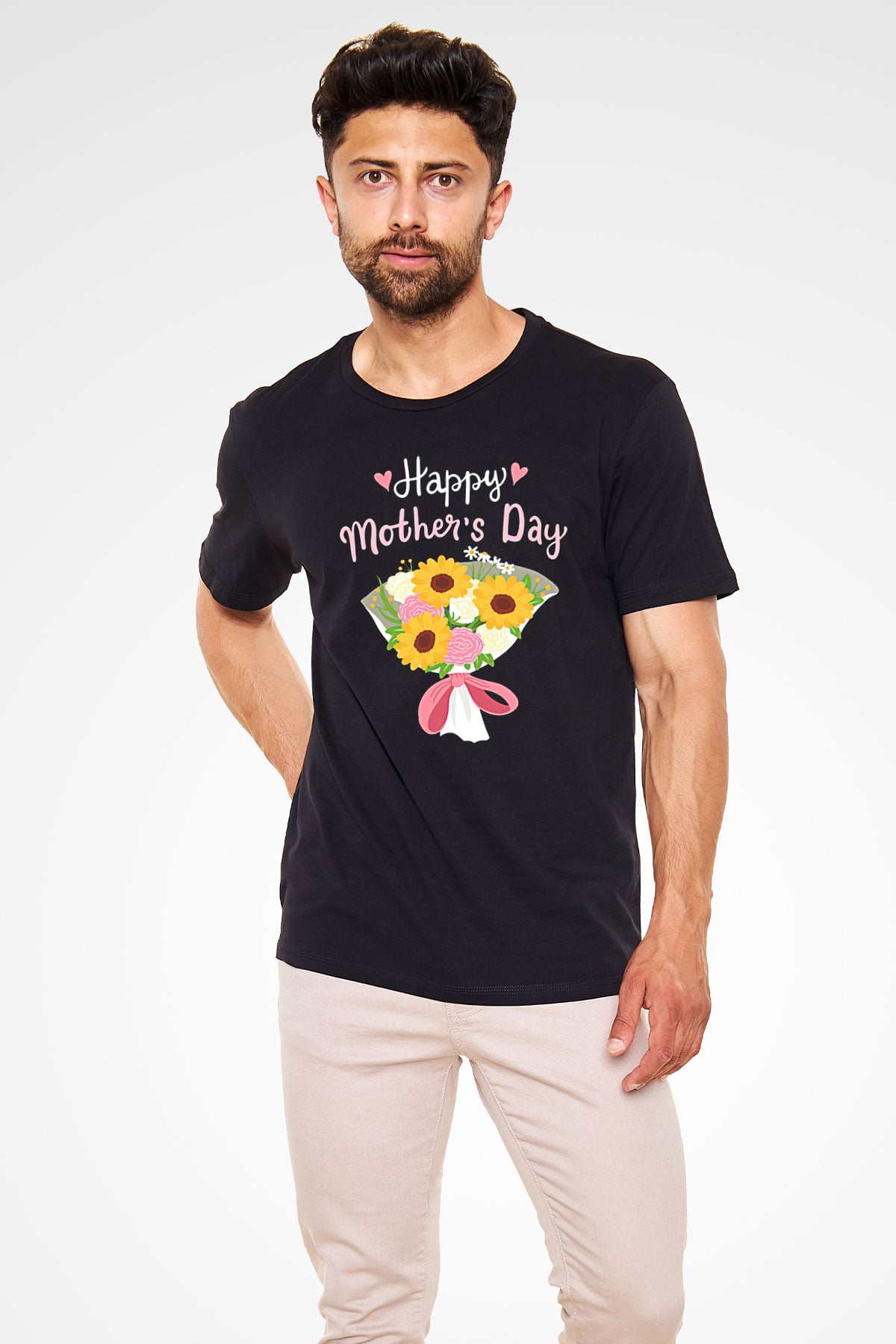 Anneler Günü Baskılı Unisex Siyah Tişört - Tshirt