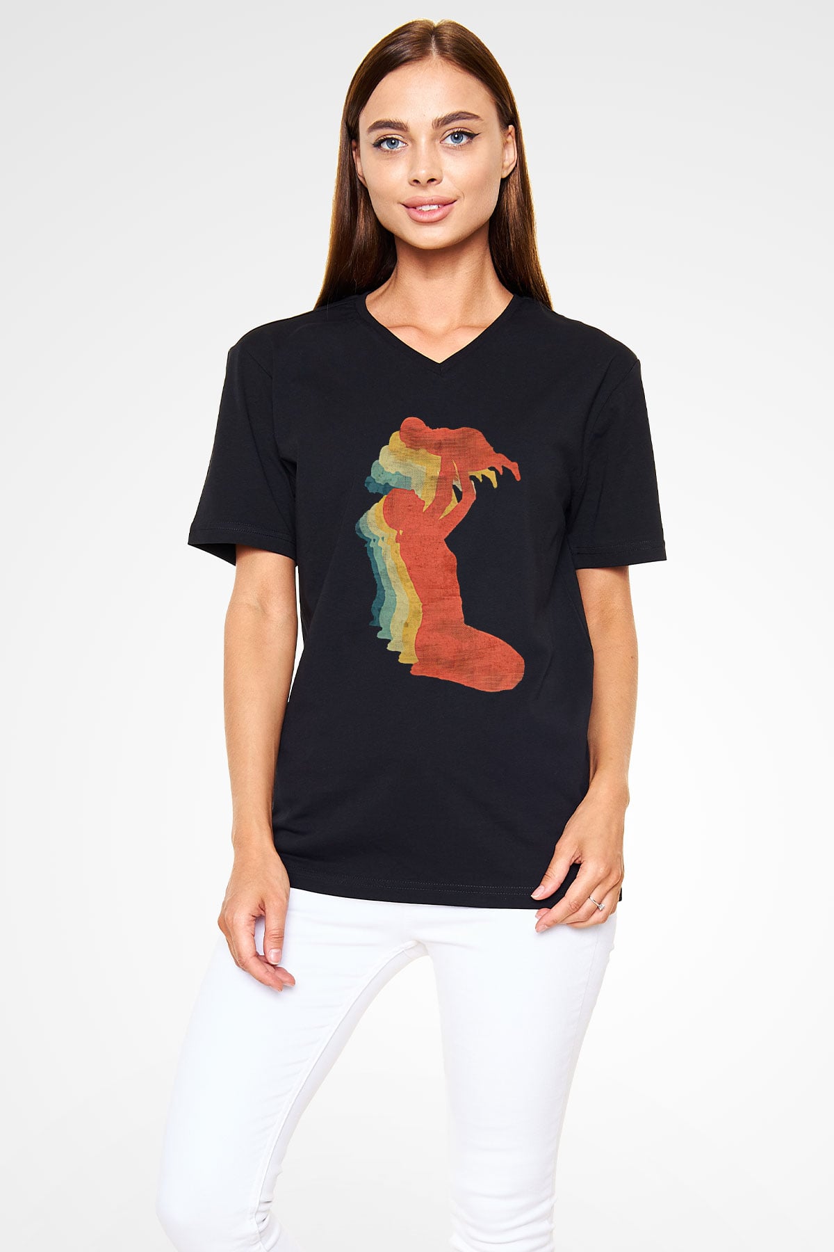 Anneler Günü Baskılı Unisex Siyah V Yaka Tişört - Tshirt