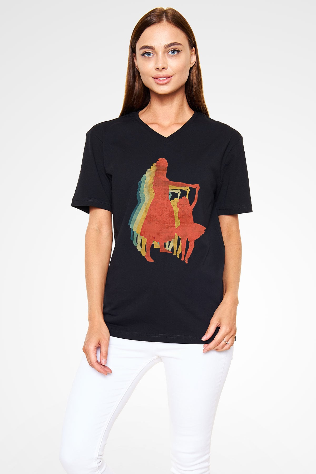 Anneler Günü Baskılı Unisex Siyah V Yaka Tişört - Tshirt