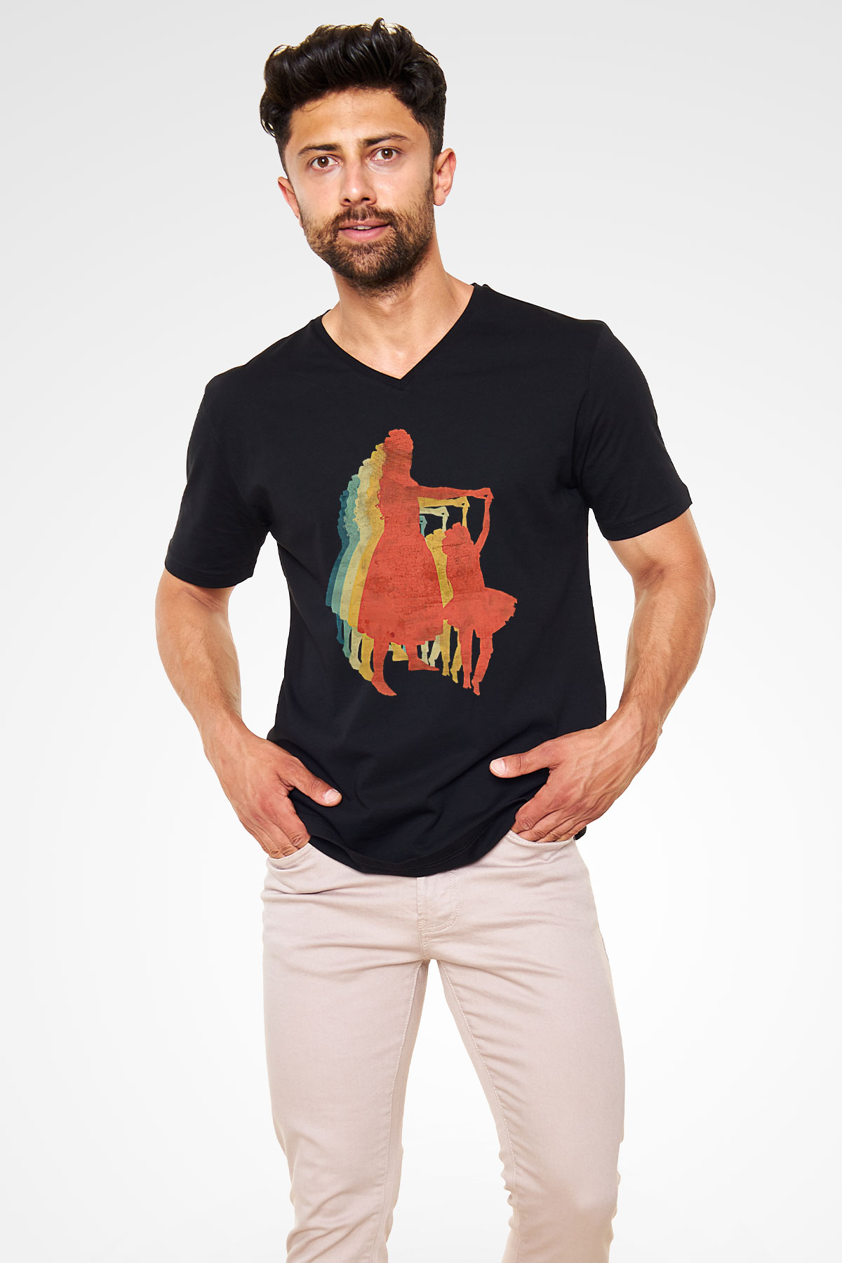 Anneler Günü Baskılı Unisex Siyah V Yaka Tişört - Tshirt
