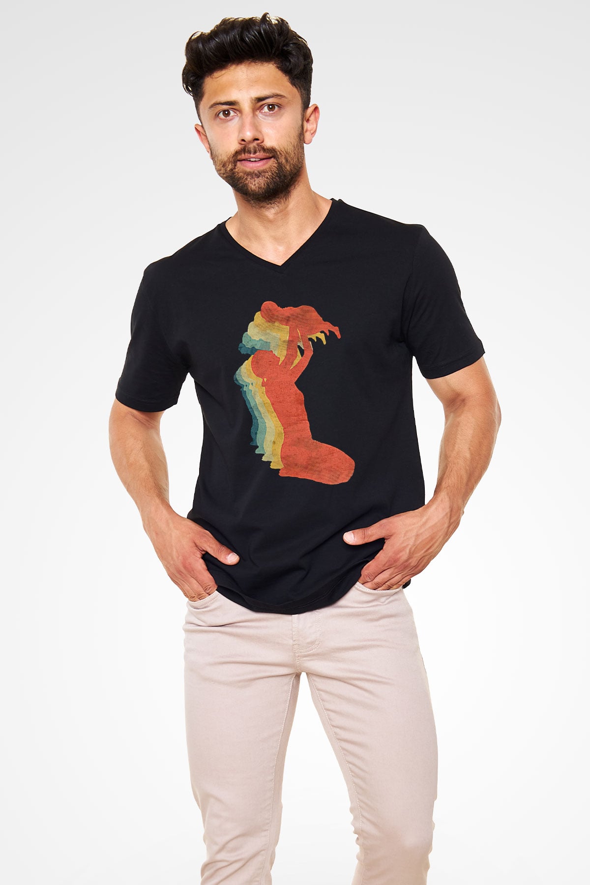 Anneler Günü Baskılı Unisex Siyah V Yaka Tişört - Tshirt