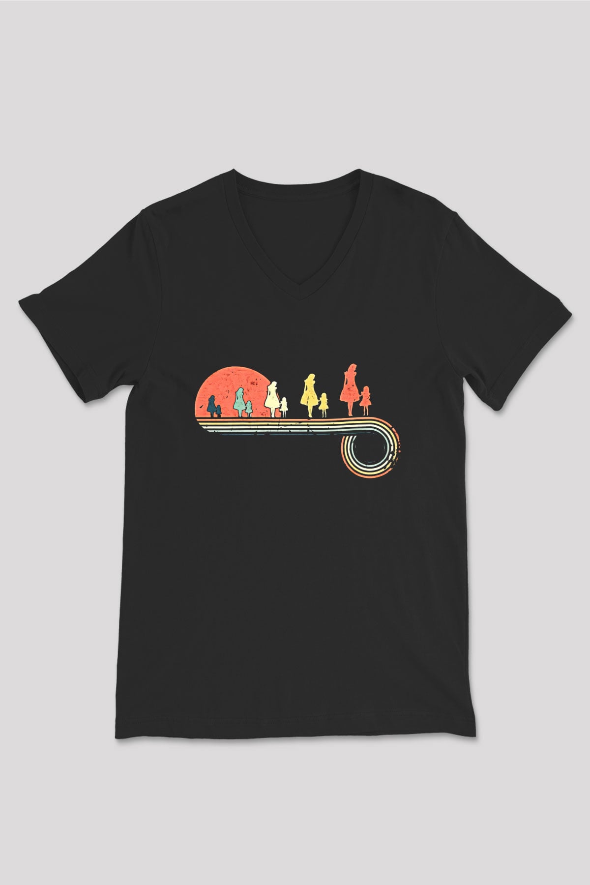 Anneler Günü Baskılı Unisex Siyah V Yaka Tişört - Tshirt
