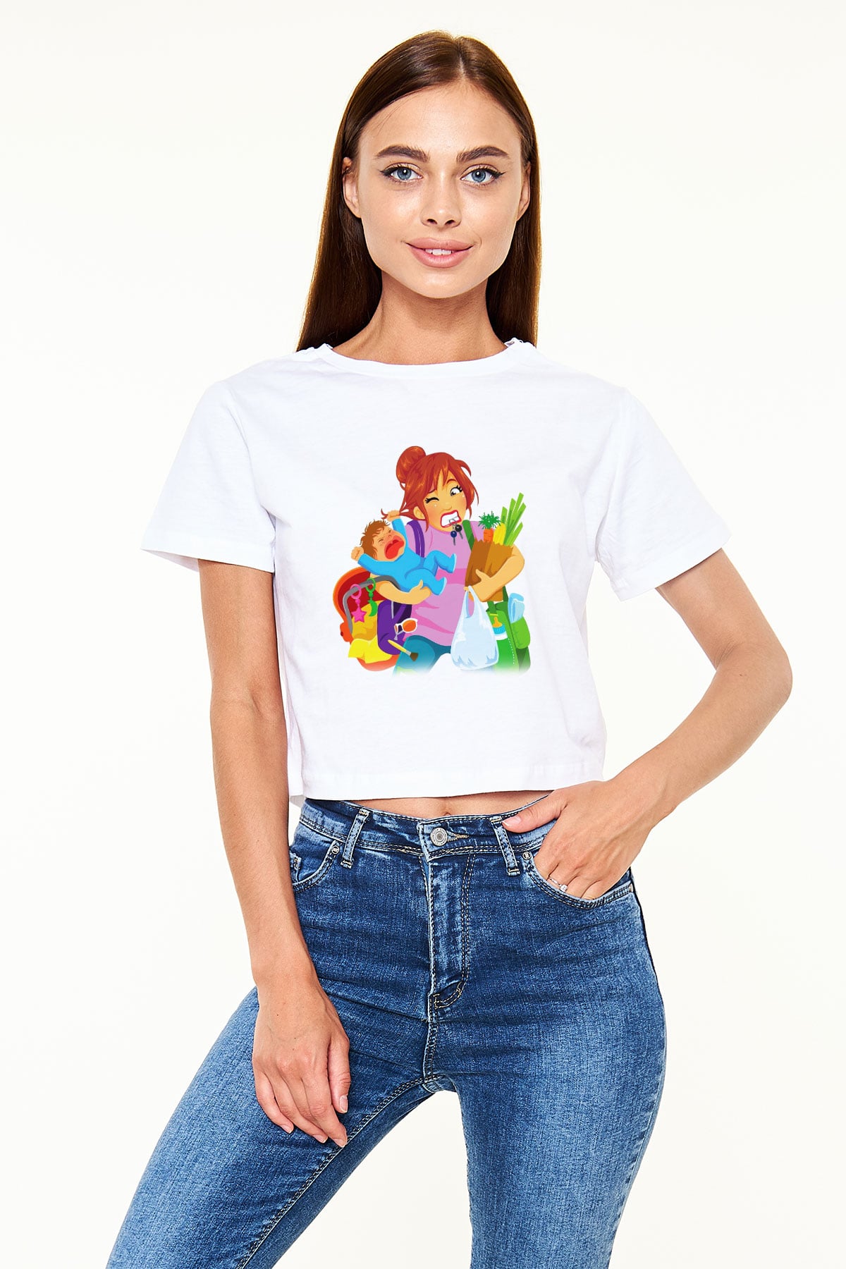 Anneler Günü Beyaz Croptop Tişört