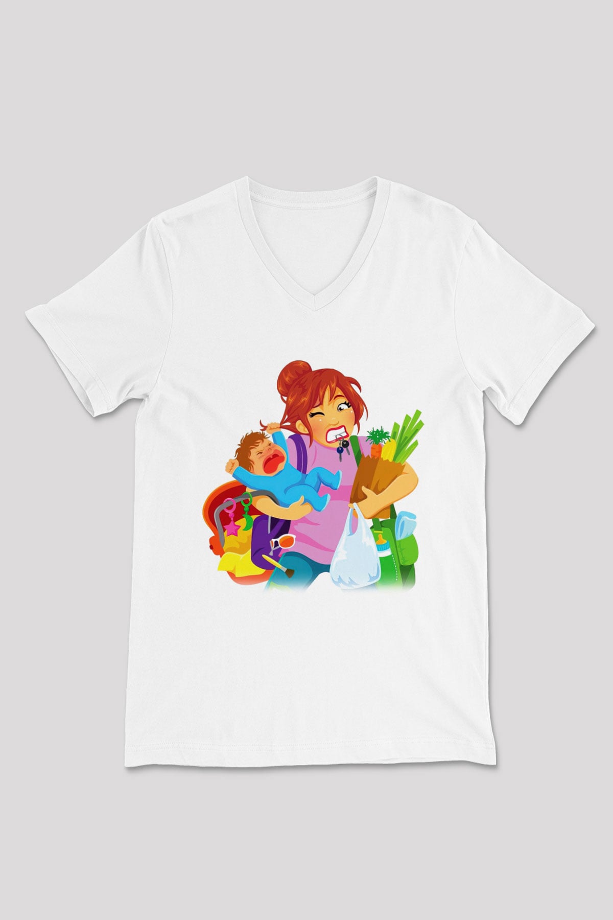 Anneler Günü Beyaz Unisex V Yaka Tişört T-Shirt