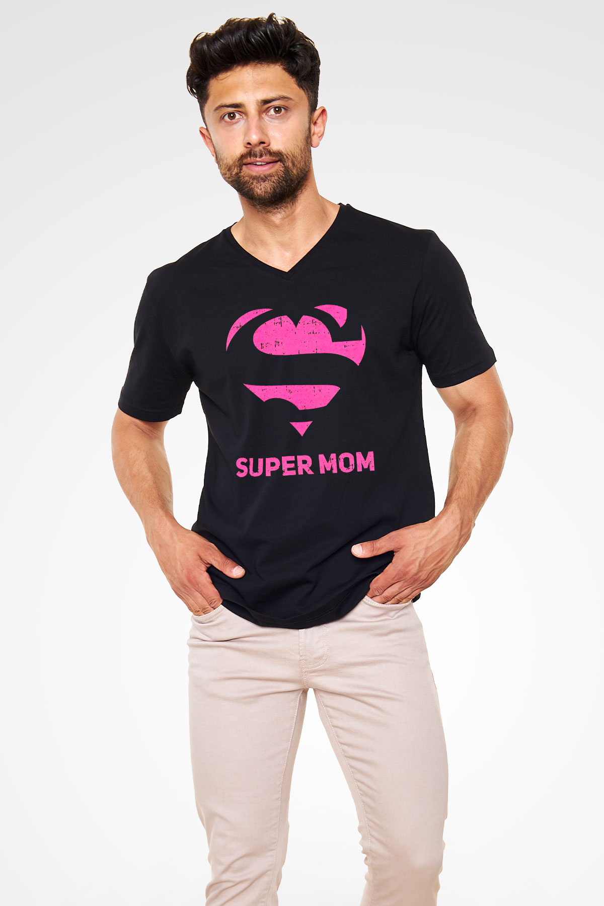 Anneler Günü Siyah Unisex V Yaka Tişört