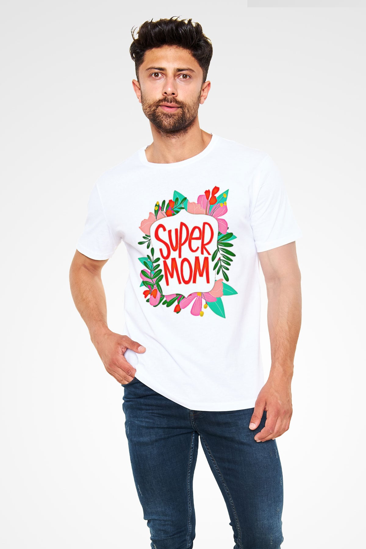 Anneler Günü Unisex Baskılı Beyaz Tişört - Tshirt