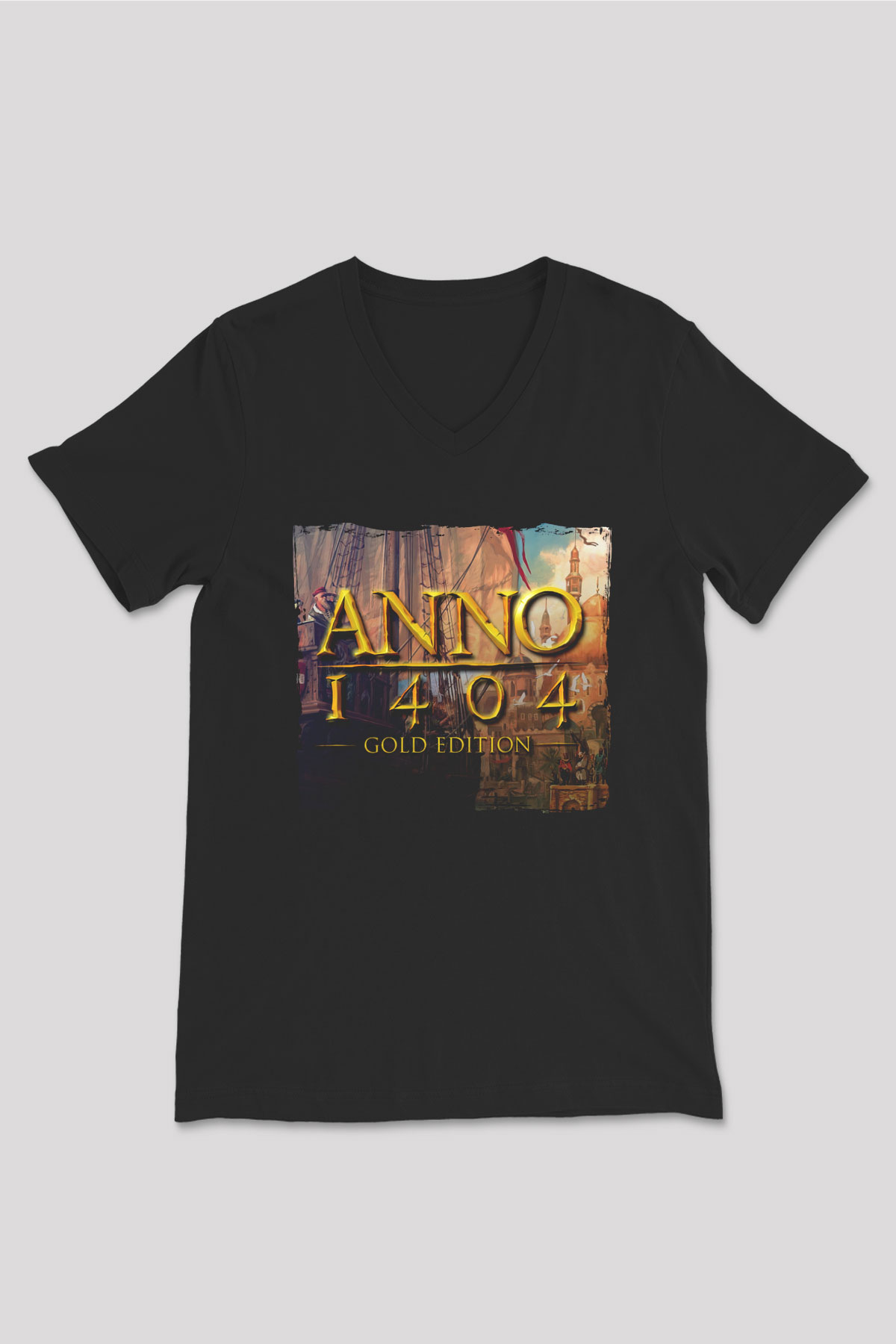 Anno 1404 Siyah Unisex V Yaka Tişört