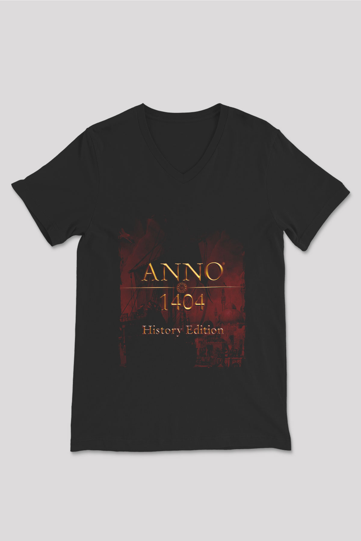 Anno 1404 Siyah Unisex V Yaka Tişört